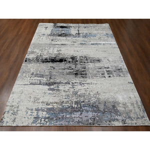 9'x11'10" Shades of Gray, Wool and Silk, Hand Knotted, Modern Abstract Design, Oriental Rug FWR60018