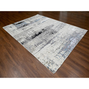 9'x11'10" Shades of Gray, Wool and Silk, Hand Knotted, Modern Abstract Design, Oriental Rug FWR60018