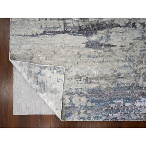 9'x11'10" Shades of Gray, Wool and Silk, Hand Knotted, Modern Abstract Design, Oriental Rug FWR60018