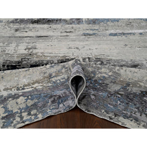 9'x11'10" Shades of Gray, Wool and Silk, Hand Knotted, Modern Abstract Design, Oriental Rug FWR60018