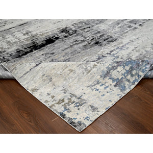 9'x11'10" Shades of Gray, Wool and Silk, Hand Knotted, Modern Abstract Design, Oriental Rug FWR60018