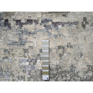 9'x11'10" Shades of Gray, Wool and Silk, Hand Knotted, Modern Abstract Design, Oriental Rug FWR60018