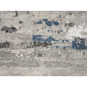 9'x11'10" Shades of Gray, Wool and Silk, Hand Knotted, Modern Abstract Design, Oriental Rug FWR60018