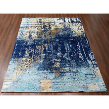 Load image into Gallery viewer, 9&#39;10&quot;x9&#39;10&quot; Aegean Blue with Beige, Mosaic Design, Wool and Silk, Hand Knotted, Square, Oriental Rug FWR60030