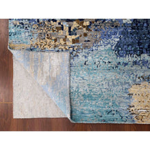 Load image into Gallery viewer, 9&#39;10&quot;x9&#39;10&quot; Aegean Blue with Beige, Mosaic Design, Wool and Silk, Hand Knotted, Square, Oriental Rug FWR60030