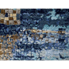 Load image into Gallery viewer, 9&#39;10&quot;x9&#39;10&quot; Aegean Blue with Beige, Mosaic Design, Wool and Silk, Hand Knotted, Square, Oriental Rug FWR60030