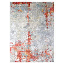 Load image into Gallery viewer, 10&#39;x13&#39;10&quot; Dark Coral with Cloud Gray, Abstract with Fire Mosaic Design, Wool and Silk, Hand Knotted, Oriental Rug FWR60060