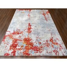 Load image into Gallery viewer, 10&#39;x13&#39;10&quot; Dark Coral with Cloud Gray, Abstract with Fire Mosaic Design, Wool and Silk, Hand Knotted, Oriental Rug FWR60060