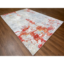 Load image into Gallery viewer, 10&#39;x13&#39;10&quot; Dark Coral with Cloud Gray, Abstract with Fire Mosaic Design, Wool and Silk, Hand Knotted, Oriental Rug FWR60060