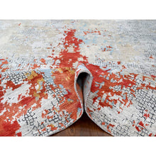 Load image into Gallery viewer, 10&#39;x13&#39;10&quot; Dark Coral with Cloud Gray, Abstract with Fire Mosaic Design, Wool and Silk, Hand Knotted, Oriental Rug FWR60060