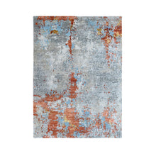 Load image into Gallery viewer, 4&#39;x5&#39;10&quot; Dark Coral with Coin Gray, Abstract with Fire Mosaic Design, Wool and Silk, Hand Knotted, Oriental Rug FWR60078