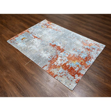 Load image into Gallery viewer, 4&#39;x5&#39;10&quot; Dark Coral with Coin Gray, Abstract with Fire Mosaic Design, Wool and Silk, Hand Knotted, Oriental Rug FWR60078