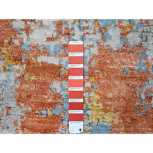 Load image into Gallery viewer, 4&#39;x5&#39;10&quot; Dark Coral with Coin Gray, Abstract with Fire Mosaic Design, Wool and Silk, Hand Knotted, Oriental Rug FWR60078