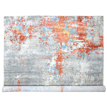 Load image into Gallery viewer, 12&#39;x12&#39; Burnt Orange with Cloud Gray, Abstract with Fire Mosaic Design, Wool and Silk, Hand Knotted, Square Oriental Rug FWR60084