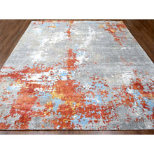 Load image into Gallery viewer, 12&#39;x12&#39; Burnt Orange with Cloud Gray, Abstract with Fire Mosaic Design, Wool and Silk, Hand Knotted, Square Oriental Rug FWR60084