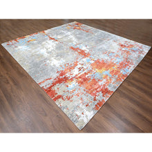 Load image into Gallery viewer, 12&#39;x12&#39; Burnt Orange with Cloud Gray, Abstract with Fire Mosaic Design, Wool and Silk, Hand Knotted, Square Oriental Rug FWR60084