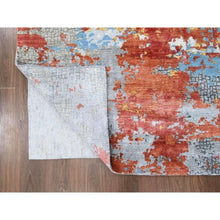 Load image into Gallery viewer, 12&#39;x12&#39; Burnt Orange with Cloud Gray, Abstract with Fire Mosaic Design, Wool and Silk, Hand Knotted, Square Oriental Rug FWR60084