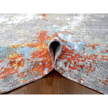 Load image into Gallery viewer, 12&#39;x12&#39; Burnt Orange with Cloud Gray, Abstract with Fire Mosaic Design, Wool and Silk, Hand Knotted, Square Oriental Rug FWR60084