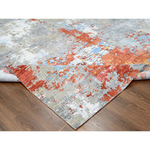 Load image into Gallery viewer, 12&#39;x12&#39; Burnt Orange with Cloud Gray, Abstract with Fire Mosaic Design, Wool and Silk, Hand Knotted, Square Oriental Rug FWR60084