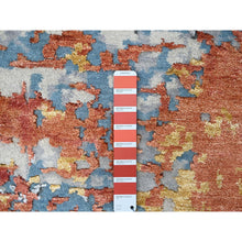 Load image into Gallery viewer, 12&#39;x12&#39; Burnt Orange with Cloud Gray, Abstract with Fire Mosaic Design, Wool and Silk, Hand Knotted, Square Oriental Rug FWR60084