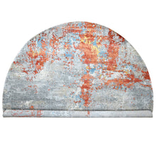 Load image into Gallery viewer, 11&#39;10&quot;x11&#39;10&quot; Rust Orange with Medium Gray, Hand Knotted, Abstract with Fire Mosaic Design, Wool and Silk, Round, Oriental Rug FWR60090