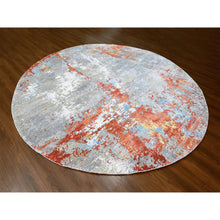 Load image into Gallery viewer, 11&#39;10&quot;x11&#39;10&quot; Rust Orange with Medium Gray, Hand Knotted, Abstract with Fire Mosaic Design, Wool and Silk, Round, Oriental Rug FWR60090