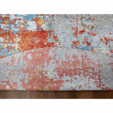 Load image into Gallery viewer, 11&#39;10&quot;x11&#39;10&quot; Rust Orange with Medium Gray, Hand Knotted, Abstract with Fire Mosaic Design, Wool and Silk, Round, Oriental Rug FWR60090