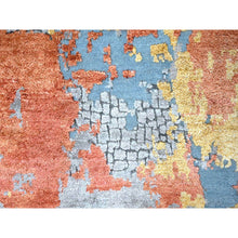 Load image into Gallery viewer, 11&#39;10&quot;x11&#39;10&quot; Rust Orange with Medium Gray, Hand Knotted, Abstract with Fire Mosaic Design, Wool and Silk, Round, Oriental Rug FWR60090