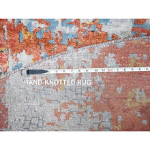 Load image into Gallery viewer, 11&#39;10&quot;x11&#39;10&quot; Rust Orange with Medium Gray, Hand Knotted, Abstract with Fire Mosaic Design, Wool and Silk, Round, Oriental Rug FWR60090