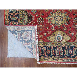 5'x6'10" Harvard Crimson Red, 100% Wool, Hand Knotted, Karajeh Design with Tribal Medallions, Oriental Rug FWR60120