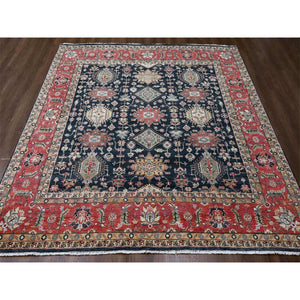 10'2"x10'2" Power Black, Hand Knotted, Karajeh Design with All Over Pattern, Vegetable Dyes, Soft Pile, 100% Wool, Square, Oriental Rug FWR60138