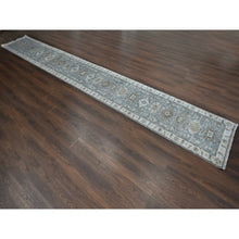 Load image into Gallery viewer, 2&#39;8&quot;x19&#39;8&quot; Metallic Gray, Karajeh and Geometric Design, Organic Wool, Hand Knotted, XL Runner, Oriental Rug FWR60150