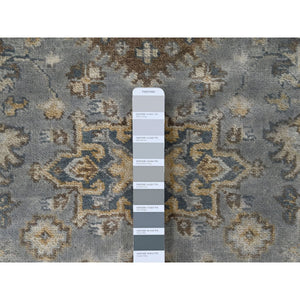 2'8"x19'8" Metallic Gray, Karajeh and Geometric Design, Organic Wool, Hand Knotted, XL Runner, Oriental Rug FWR60150