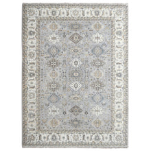 Load image into Gallery viewer, 9&#39;2&quot;x11&#39;8&quot; Gentle Gray, Organic Wool, Hand Knotted, Karajeh and Geometric Design, Oriental Rug FWR60162