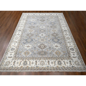 9'2"x11'8" Gentle Gray, Organic Wool, Hand Knotted, Karajeh and Geometric Design, Oriental Rug FWR60162