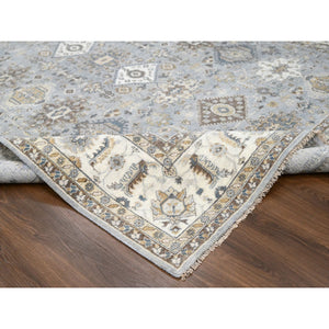 9'2"x11'8" Gentle Gray, Organic Wool, Hand Knotted, Karajeh and Geometric Design, Oriental Rug FWR60162