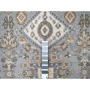 9'2"x11'8" Gentle Gray, Organic Wool, Hand Knotted, Karajeh and Geometric Design, Oriental Rug FWR60162