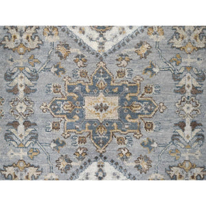 9'2"x11'8" Gentle Gray, Organic Wool, Hand Knotted, Karajeh and Geometric Design, Oriental Rug FWR60162