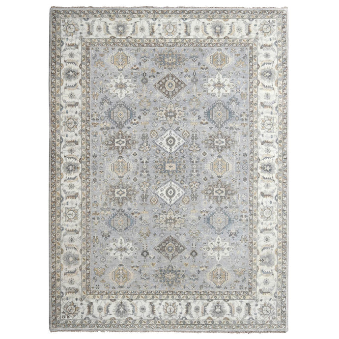 9'x12' Chrome Gray, Organic Wool, Karajeh and Geometric Design, Hand Knotted, Oriental Rug FWR60174