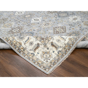 9'x12' Chrome Gray, Organic Wool, Karajeh and Geometric Design, Hand Knotted, Oriental Rug FWR60174