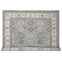 Load image into Gallery viewer, 12&#39;2&quot;x15&#39; Metallic Gray, Hand Knotted, Karajeh and Geometric Design, Organic Wool, Oversized, Oriental Rug FWR60180