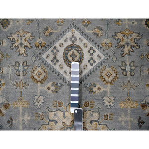 12'2"x15' Metallic Gray, Hand Knotted, Karajeh and Geometric Design, Organic Wool, Oversized, Oriental Rug FWR60180