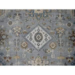 12'2"x15' Metallic Gray, Hand Knotted, Karajeh and Geometric Design, Organic Wool, Oversized, Oriental Rug FWR60180