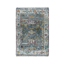 Load image into Gallery viewer, 2&#39;x3&#39; Grayish Blue with Soft Color Palette, Organic Wool, Denser Weave, Broken and Erased Persian Heriz, All Over Design, Hand Knotted, Mat, Oriental Rug FWR60222