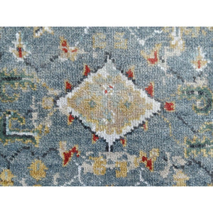 2'x3' Grayish Blue with Soft Color Palette, Organic Wool, Denser Weave, Broken and Erased Persian Heriz, All Over Design, Hand Knotted, Mat, Oriental Rug FWR60222