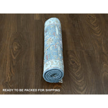 Load image into Gallery viewer, 2&#39;x3&#39; Grayish Blue with Soft Color Palette, Organic Wool, Denser Weave, Broken and Erased Persian Heriz, All Over Design, Hand Knotted, Mat, Oriental Rug FWR60222