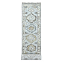 Load image into Gallery viewer, 2&#39;9&quot;x18&#39; White Gray, Organic Wool, Hand Knotted, Persian Village Inspired, Geometric Elements Design, Natural Dyes, Denser Weave, XL Runner, Oriental Rug FWR60234