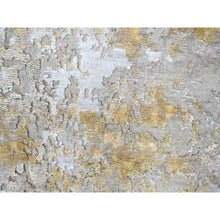 Load image into Gallery viewer, 4&#39;x5&#39;9&quot; Pastel Gray with Touches of Gold, Hi-Low Pile, Abstract Design, Wool and Silk, Hand Knotted, Oriental Rug FWR60330