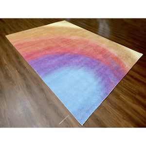 9'x11'10" THE RAINBOW, Modern Gradation Design, 100% Wool, Thick and Plush, Hand Knotted, Oriental Rug FWR60348