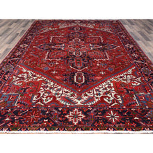 Load image into Gallery viewer, 7&#39;8&quot;x11&#39; Pepper Red and Yale Blue Border, Hand Knotted Cropped Thin, Even Wear Old Geometric Persian Heriz, Sides and Ends Professionally Secured and Cleaned, Soft Wool Oriental Rug Sh103 FWR618